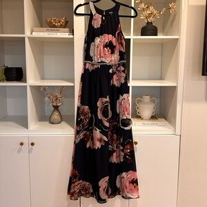 SLNY Blue and Pink Floral Maxi Dress